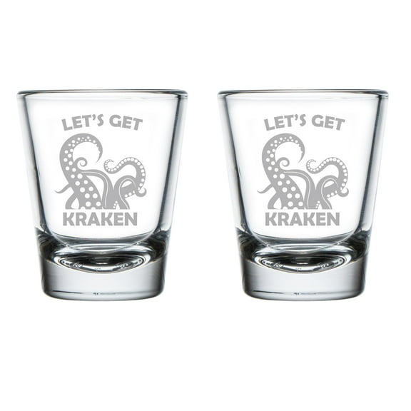 Set of 2 Shot Glasses 1.75oz Shot Glass Gift Let's Get Kraken Funny