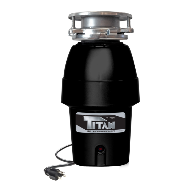 Titan 1/2 HP Mid Duty Garbage Disposal Featuring Bio Shield, Attached Power Cord, Continuous
