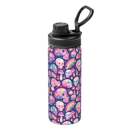 

Uemuo cartoon rainbow Skull 18OZ Insulated Kettle Sports Water Bottle Stainless Steel Kettle Vacuum Insulated Flask Flip Lid Travel Mug