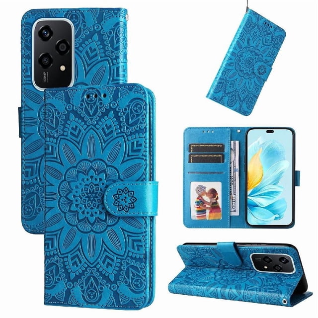 Funda tipo cartera GANGXUN para Honor 200 Lite 5G , diseño girasol, cuero PU, soporte, cierre magnético, tarjetero