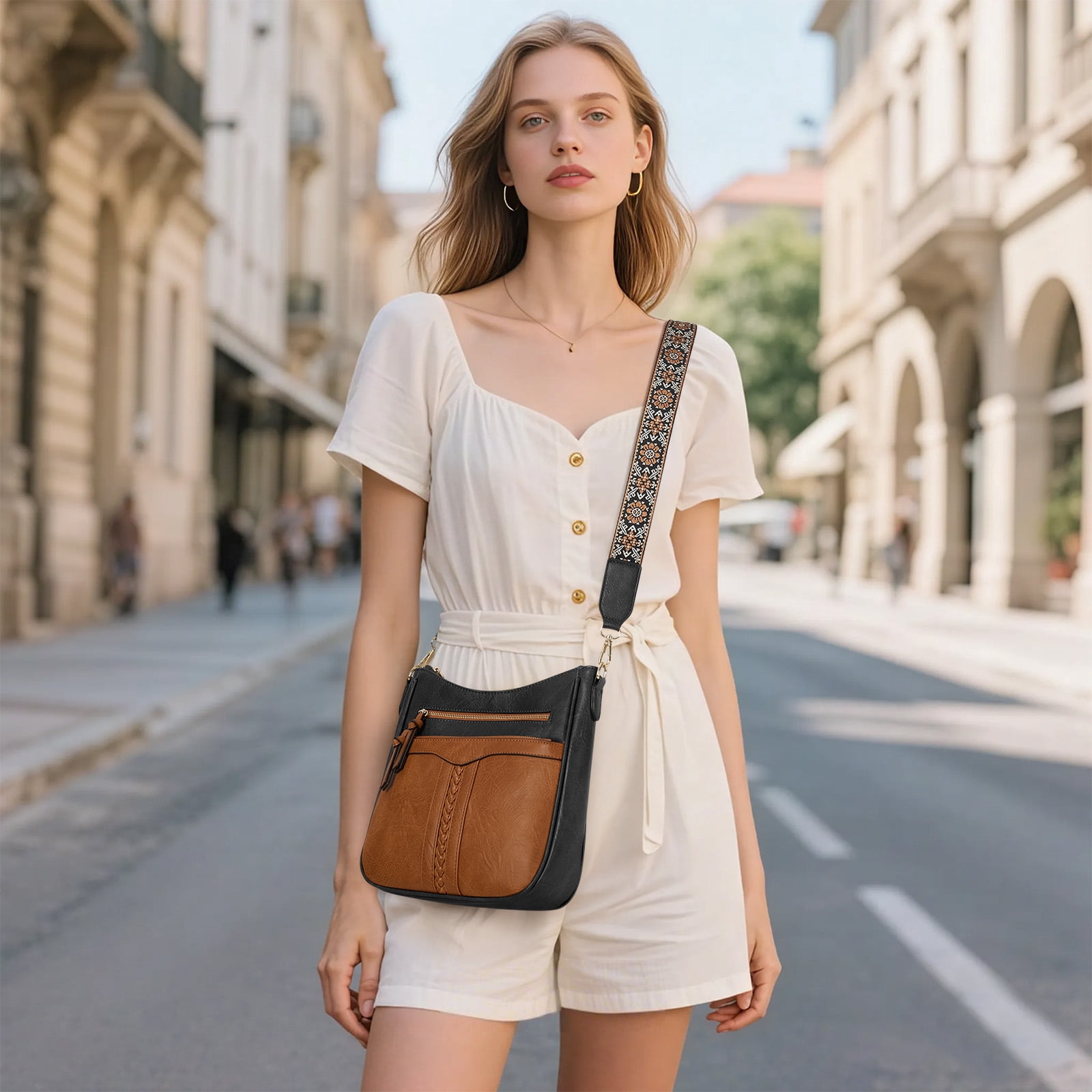 RAINSMORE Crossbody Bags for Women Leather Shoulder Handbags Trendy Crossbody Purses Soft Lightweight Travel Purse,BlackBrown