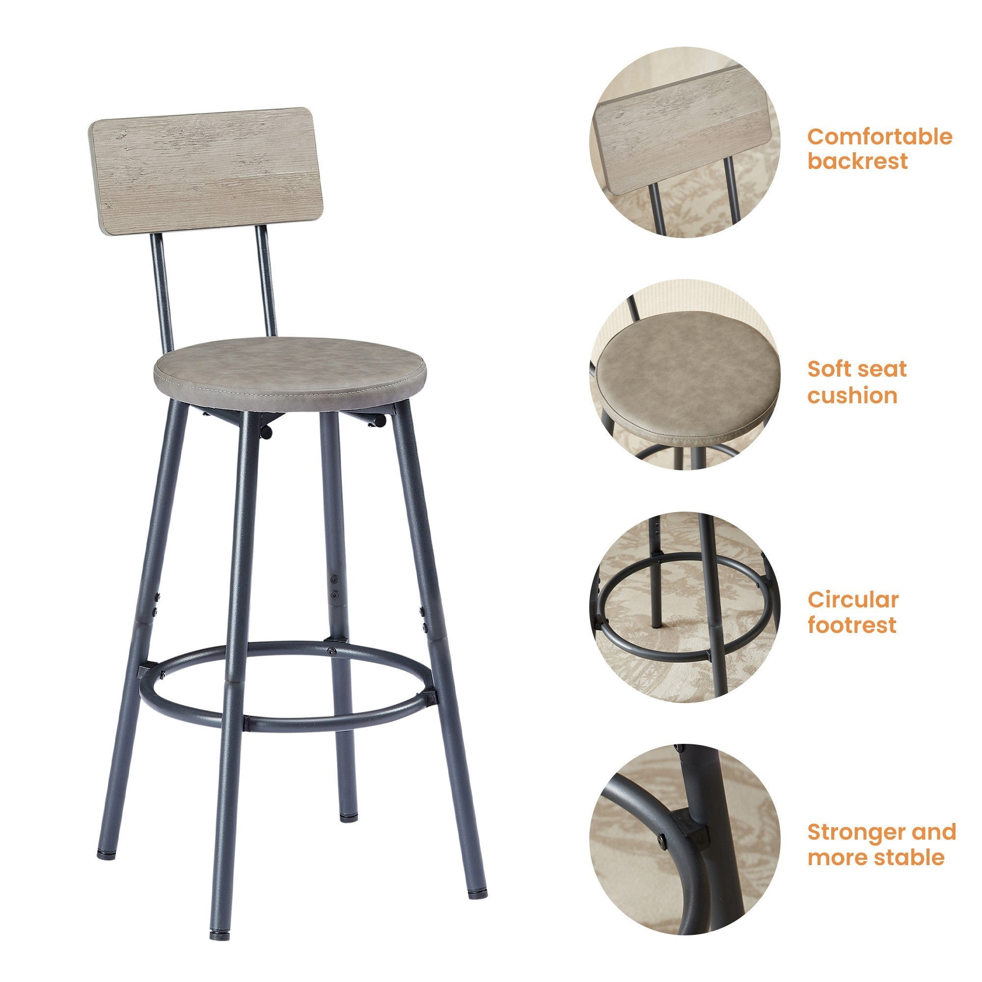 Sailvan Long Bar Table Set with 3 PU Upholstered Stools, Industrial Style for Home