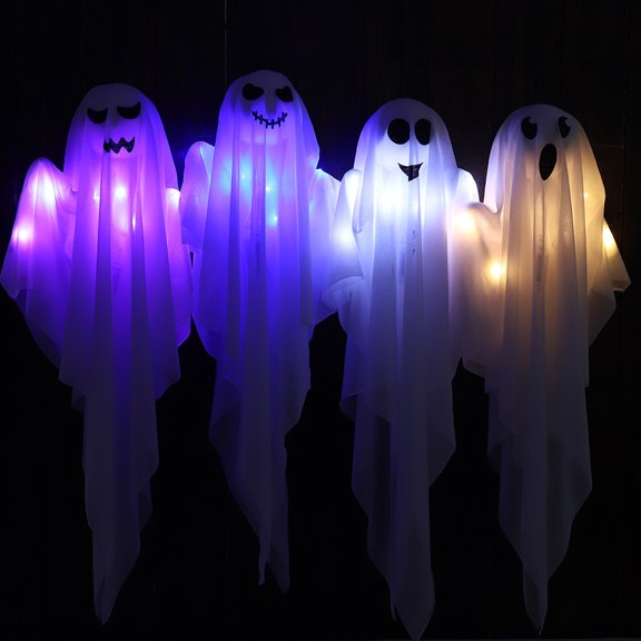 CASAFUN Halloween Hanging Ghosts Decorations Outdoor, Lighted Glowing Flying Ghost for Front Yard Patio Porch Lawn Garden Party and Holiday Halloween Hanging Decorations