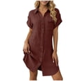 thumbnail image 2 of Gamivast Denim Dress for Women Casual Short Sleeve Shirt Dress Button Down Lapel Neck Summer Dress Solid Loose Fit Beach Sun Dress Pockets, 2 of 7