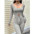thumbnail image 3 of New solid-color fitted crop-top long-sleeved and hourglass-shaped flared pants set, 3 of 8