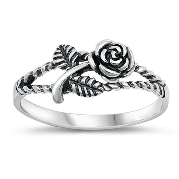 Sterling Silver Rose Flower Ring Size 7