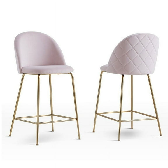 Best Master Miramar Velvet Metal Counter Height Bar Stools in Pink (Set of 2)