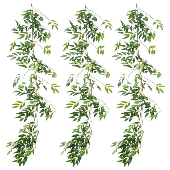 3 Pack (16.8Ft) Artificial Willow Leaves Vines Twigs- Fake Silk Hanging Willow Plant Greenery Garland String for Indoor