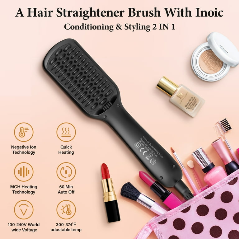 2 in 1 ptc heating ionic hair straightener brush best sale