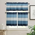 thumbnail image 2 of Kitchen Curtains Valance and Tiers 3 Piece Set, Blue Ombre Retro Farm Gradient Wood Grain Short Window Treatments Rod Pocket Tier and Valance for Cafe Laundry Room Bathroom Decor 24-Inch Tier Set, 2 of 6