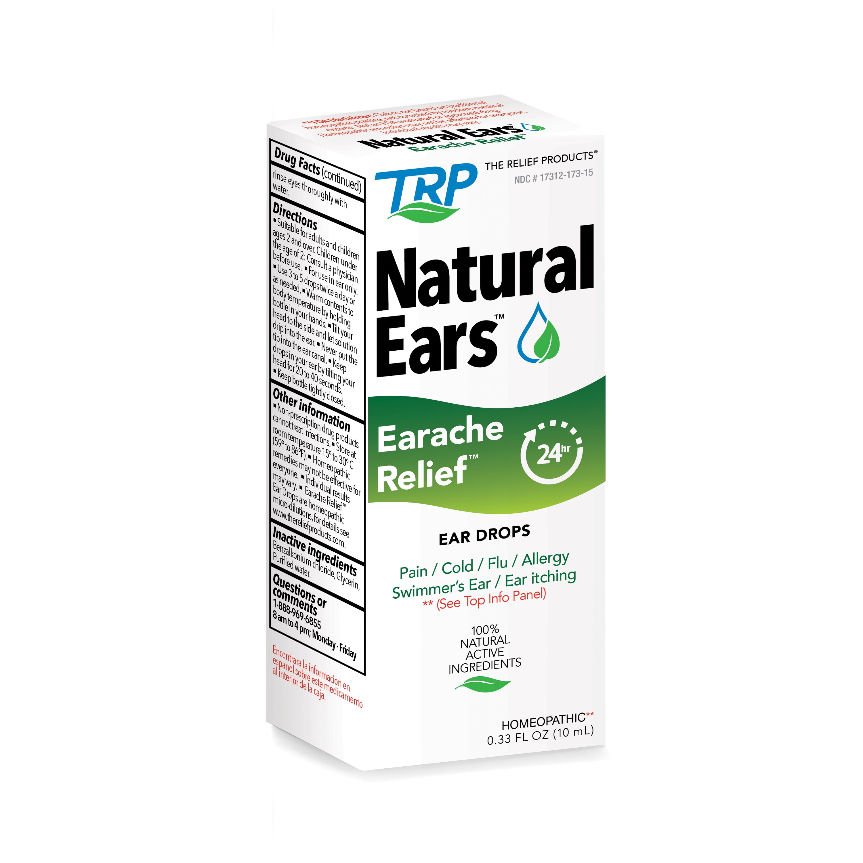 (3 pack) The Relief Products, Natural Ears,  Earache Relief® Ear Drops, 1 Count, 0.33 oz