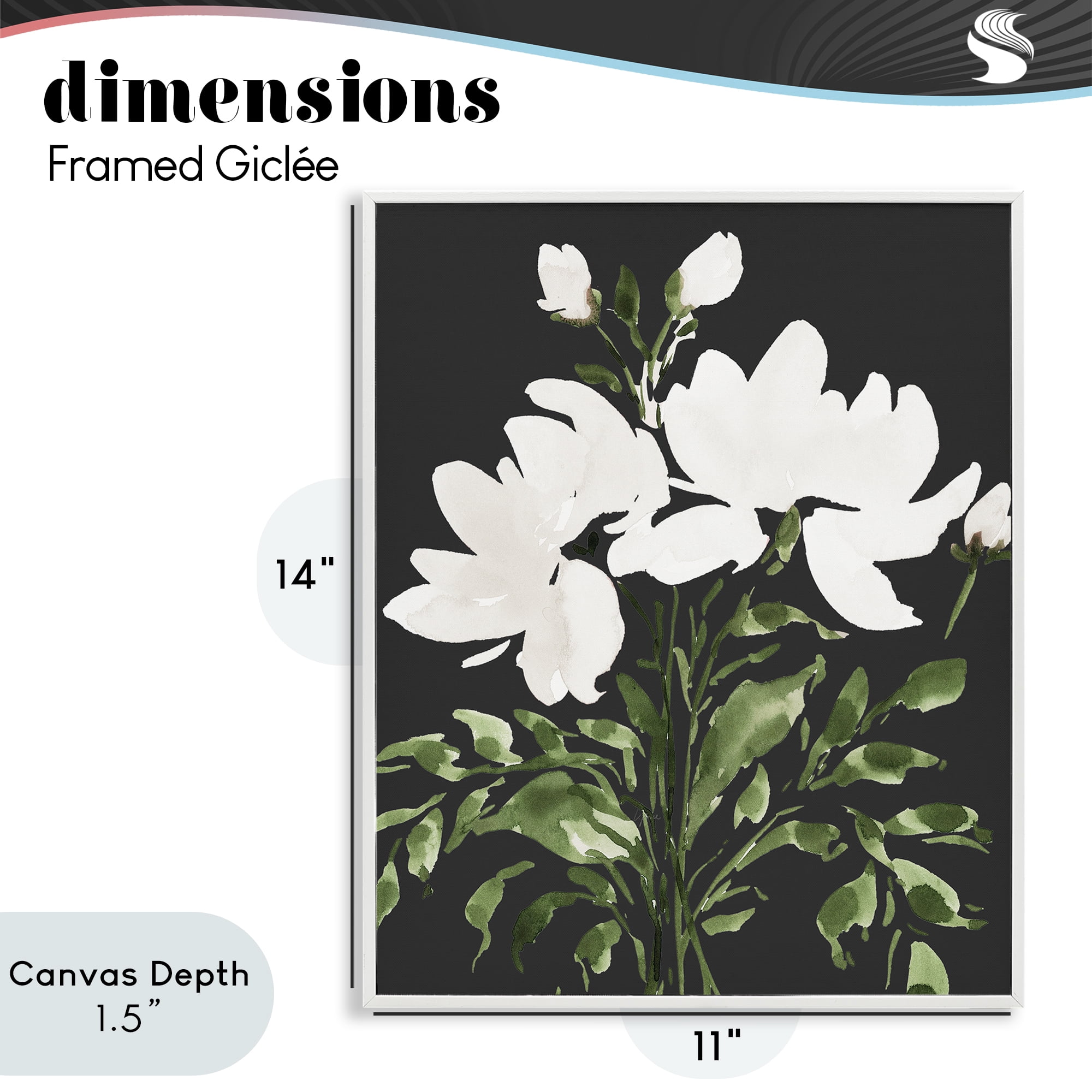 Stupell Industries White On Black Floral White Framed Giclee Art, design by Lucille Price