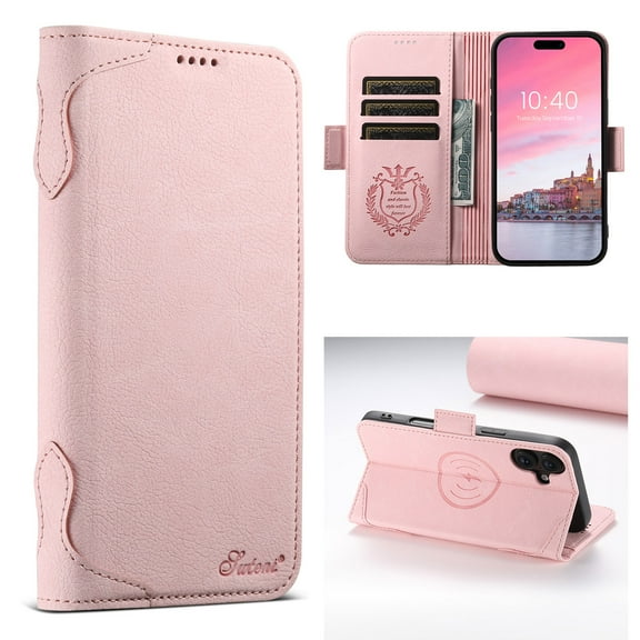 Compatible with iPhone 16, Wallet Case with Magsafe PU Leather Card Slots & Cash Pocket Magnetic Closure Kickstand Function Flip Phone Case Cover for iPhone 16, Pink