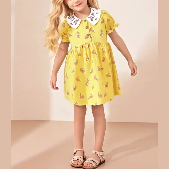 Robe d'Été Princesse pour Fille Robe à Volants Robe Trapèze Sans Manches Robes Florales pour Filles Robe d'Anniversaire pour Tout-Petits