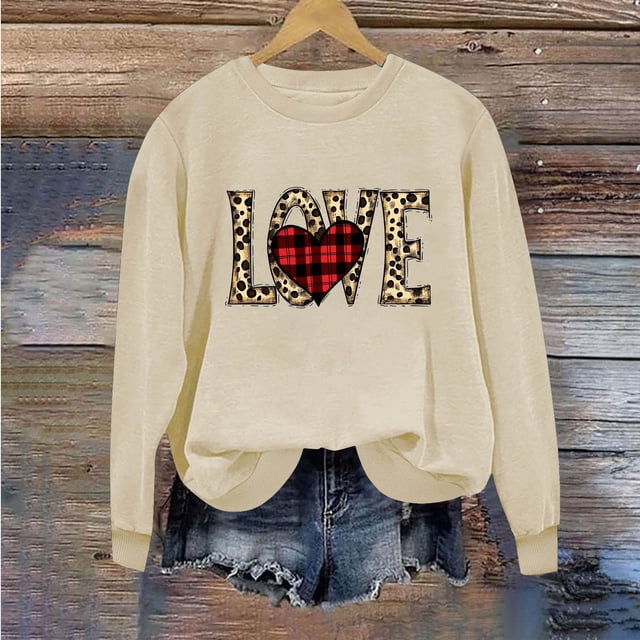 Meichang Chandails en Molleton à Col Rond pour Femmes, Chandails en Molleton de la Saint-Valentin, Imprimé Cœur d'Amour, Pull à Manches Longues, Décontracté