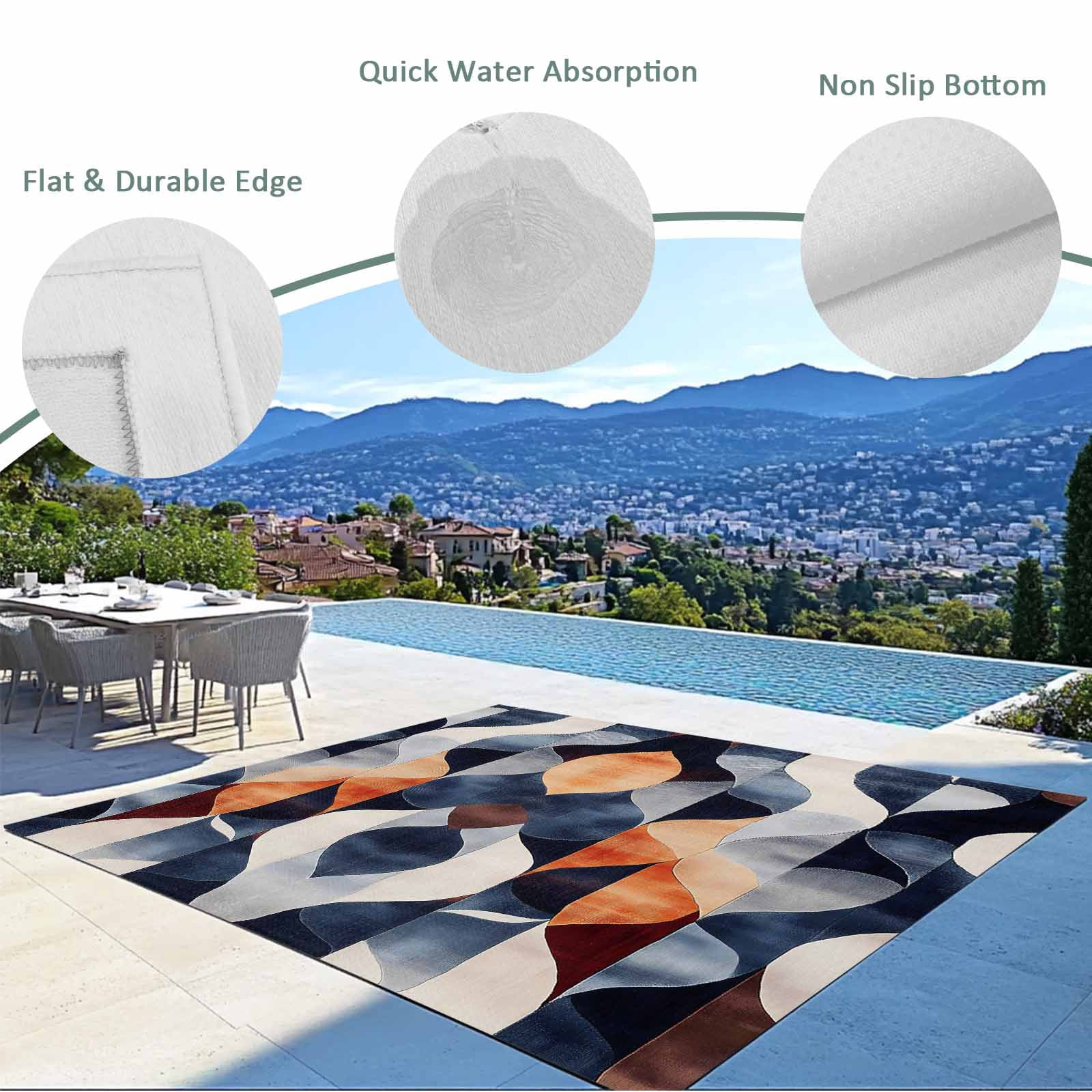 Navy Blue Burnt Orange Outdoor Rug 5x8 Ft - Reversible Patio Rug Outdoor Camping Rugs, Geometric Retro Abstract Washable Indoor Outdoor Area Rugs, Non-Slip Outdoor Carpet Runner for Deck/Porch