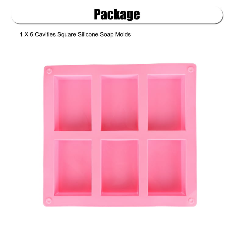6 Cavity in Stock Pink DIY Hand Made Silicone Square Soap Mold for