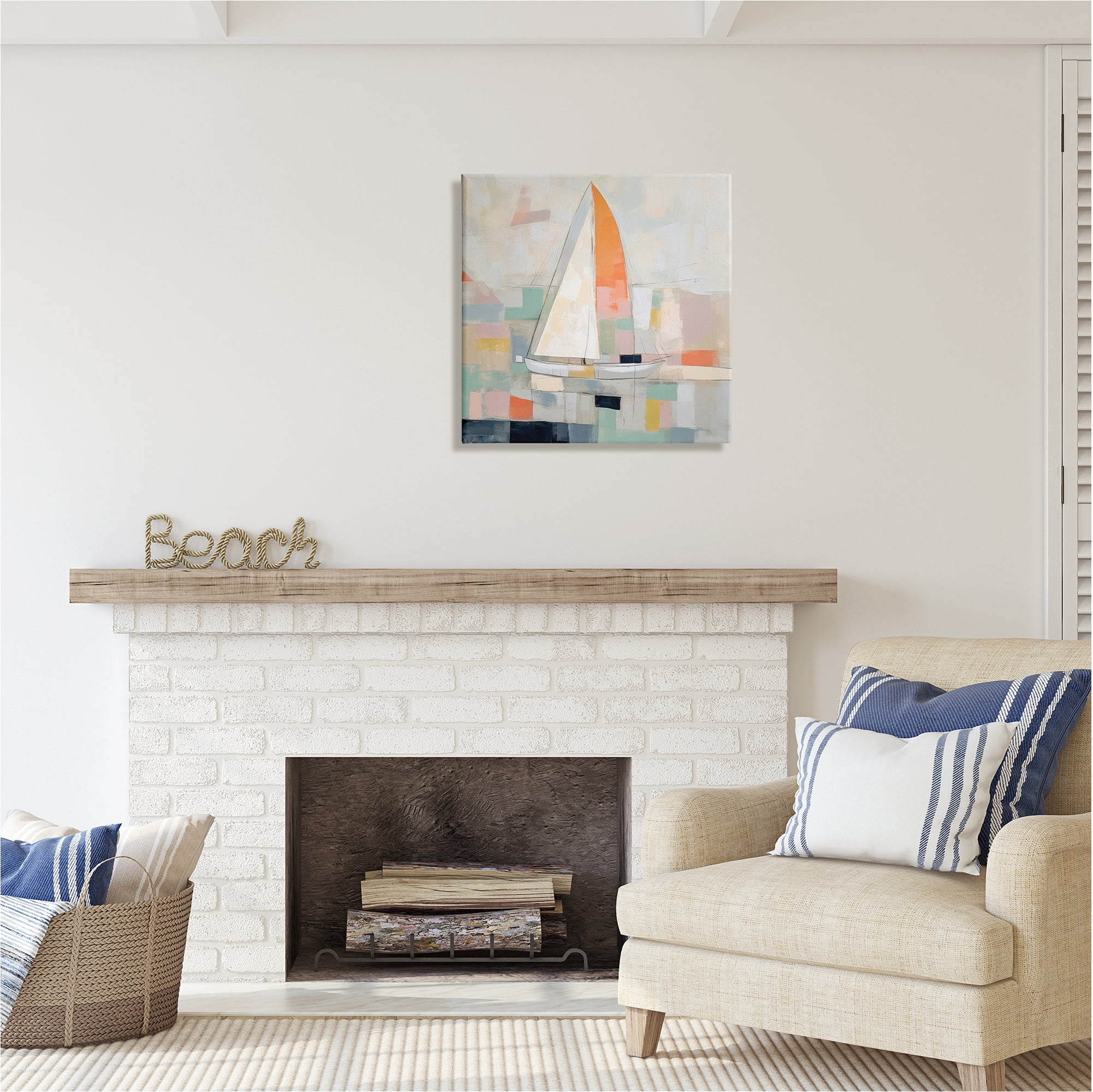 Stupell Industries Contemporary Sailboat Painting Abstract Painting Gallery Wrapped Canvas Art Print Wall Art, 24 x 24