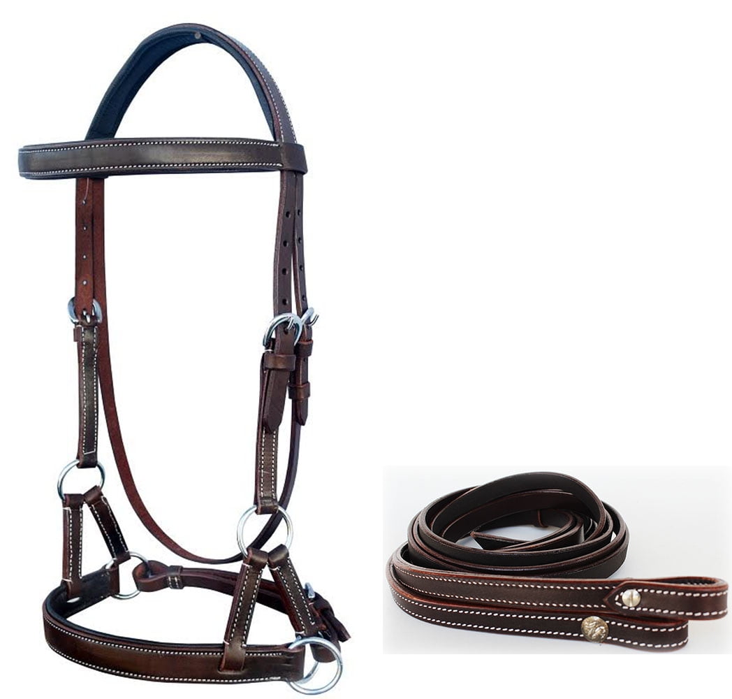 WESTERN COB BLACK LEATHER BITLESS SIDEPULL BRIDLE WITH REINS 7701