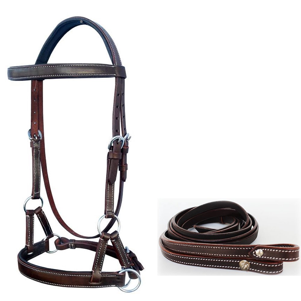 WESTERN COB BLACK LEATHER BITLESS SIDEPULL BRIDLE WITH REINS 7701