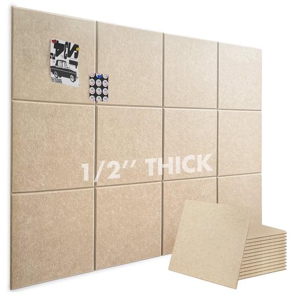 Large Cork Board for Office Decor,48"x36"-12 Pack Felt Wall Tiles with Safe Removable Adhesive Tabs, 1/2" Thick Felt Bulletin Board,Cork Boards for Walls Pin Board - Tan
