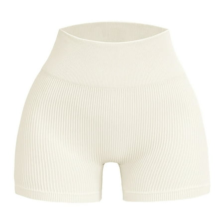WNVMWI Womens Shorts Young Adult Shorts for Women Walking Shorts Womens Workout Sport Seamless Ribbed Shorts Yoga Outfits Pants Casual Shorts Hot Pants Workout Bottoms Jean Short Beige High Waist L