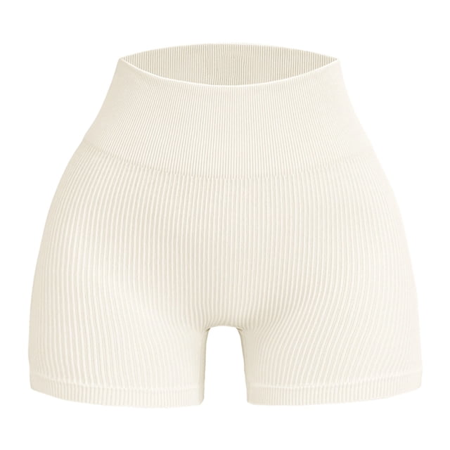 Pantalones cortos de entrenamiento sin costuras y acanalados para mujer: cintura alta, elásticos para yoga/gimnasio, talla real, tallas asiáticas, lavado a mano en frío.