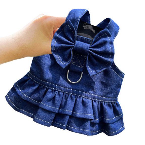 Zhuge Blue XL Summer Denim-Style Pet Dress with D-Ring for Cats & Small Dogs， Adjustable Casual Outfit, 1 Piece