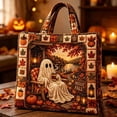 thumbnail image 4 of Halloween Quilted Tote Bag,Reusable Shopping Tote Large Capacity Trick or Treat Bag Fall Gift for Women Daily Commute Travel Shoulder Strap Handbag, 4 of 6