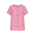 thumbnail image 6 of GUACER Womens Summer Short Sleeve Blouses Casual Round Neck Cotton Linen Button Trendy T Shirts, 6 of 9