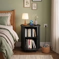 thumbnail image 5 of Aisword Round End Table Set of 2 with Charging Station, Fluted Accent Side Table with Sliding Door and Adjustable Shelf, Nightstand for Small Space, Black, 5 of 6