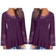 thumbnail image 3 of RKSTN Women's Lace Splicing Flared Long Sleeve Irregular Hem Solid Shirts Tops, 3 of 7