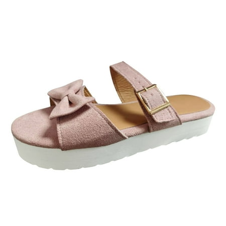 

TAIAOJING Women Sandals Summer Non-Slip Solid Color Bow Tie Slip On Flat Beach Open Toe Sandals Slippers Fashion Shoes Zapatos