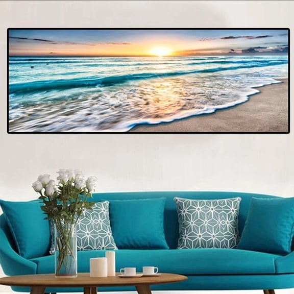 SMKE Natural Gold Sunset Canvas Painting Mural Wall Art Modern Seascape Ocean Beach Decorative Artwork For Living Room Bedroom Office Home Decor Unframed Large 60X20 Inch Coastal Landscape