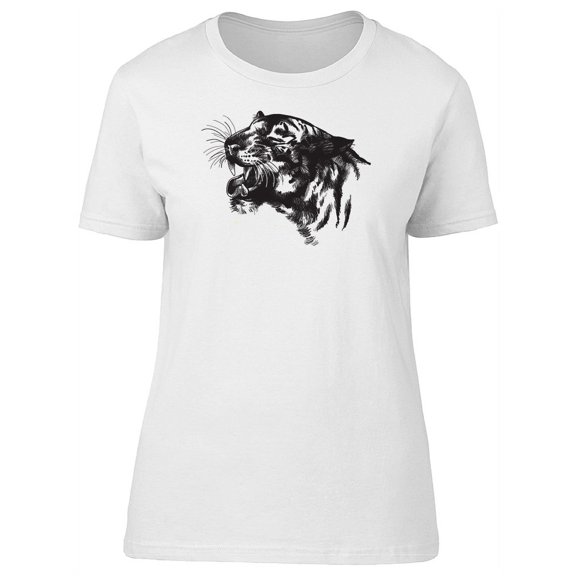 Cool Tiger Head Grunge Sketch T-Shirt Women -Image by Shutterstock, Female Small