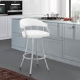 thumbnail image 2 of White Faux Leather And Silver Metal Bar Stool, 30" Swivel - Convenient & Comfortable Stool In Leather, Strong Base Stable, 2 of 6
