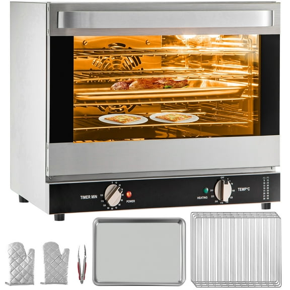 KFFKFF Commercial Convection Oven, 66L/60Qt, Half-Size Conventional Oven Countertop, 1800W 4-Tier Toaster with Front Glass Door, Electric Baking Oven with Trays Wire Racks Clip Gloves, 120V