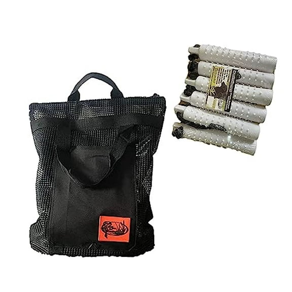 HuntEmUp Hunting Dog Essentials Training Kit - 6 pc Regular Plastic Dog Training Bumper with Throw Rope - White Bumper Mesh Bird Bag with Adjustable Strap