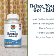 KAL Magnesium Glycinate Capsules, Fully Chelated, High Absorption, Healthy Bones, Muscle, Relaxation and Stress Support, Non-GMO, 40 Servings, 160 VegCaps (160 count)