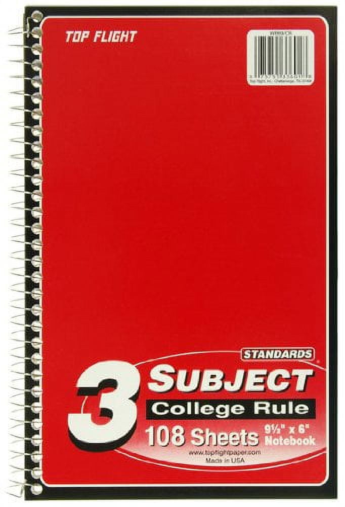 Top Flight 3 Subject Wirebound Notebook 108 Sheets College Rule (Pack of 20)