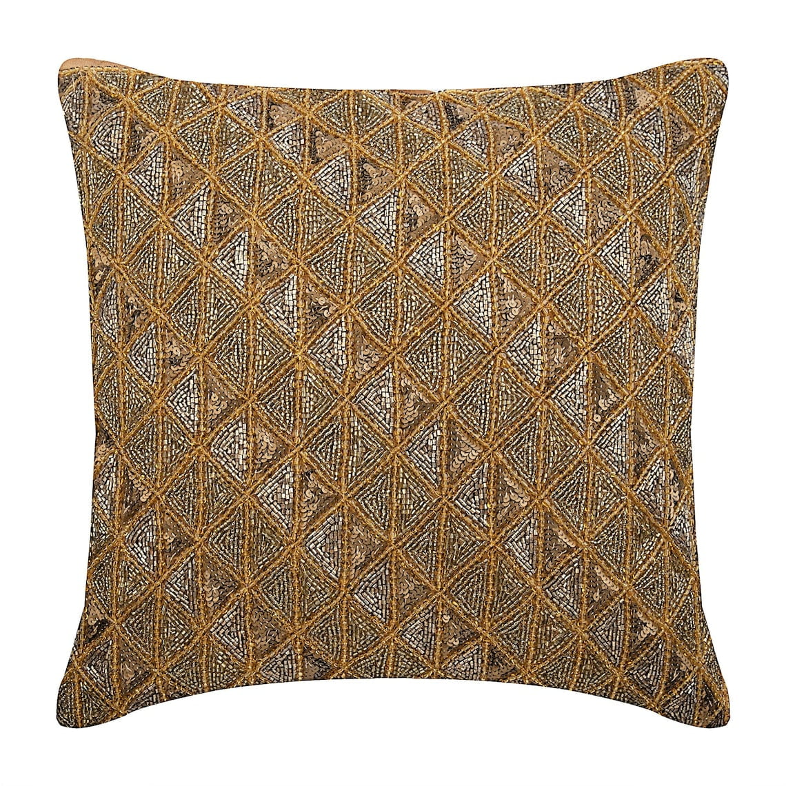 Gold Pillow Shams, Sparkly Sequins Geometric Pattern Pillow Shams