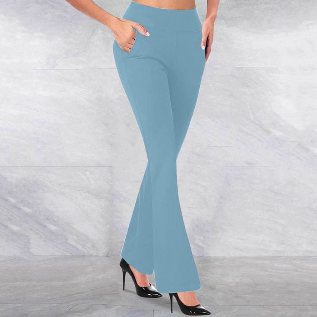 Karight Women's Fashion Casual Temperament Solid Color Knitted Pull Slim Flare Trousers