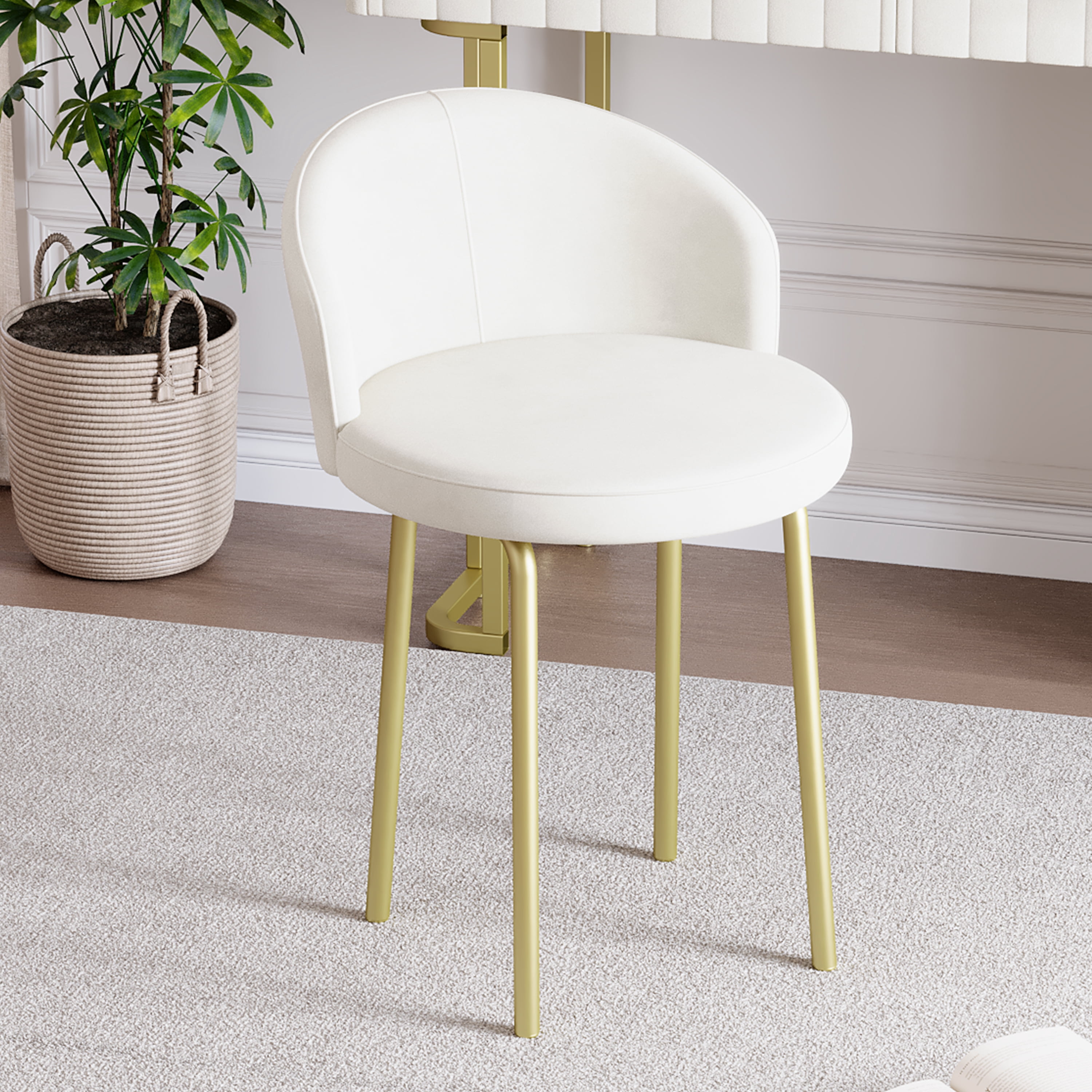 Euroco Upholstered Vanity Desk with Chair, Adjustable 5-Drawer Storage, Marble-Look Top & Gold Legs – 55” Makeup Table with Velvet Finish for Bedroom or Dressing Room