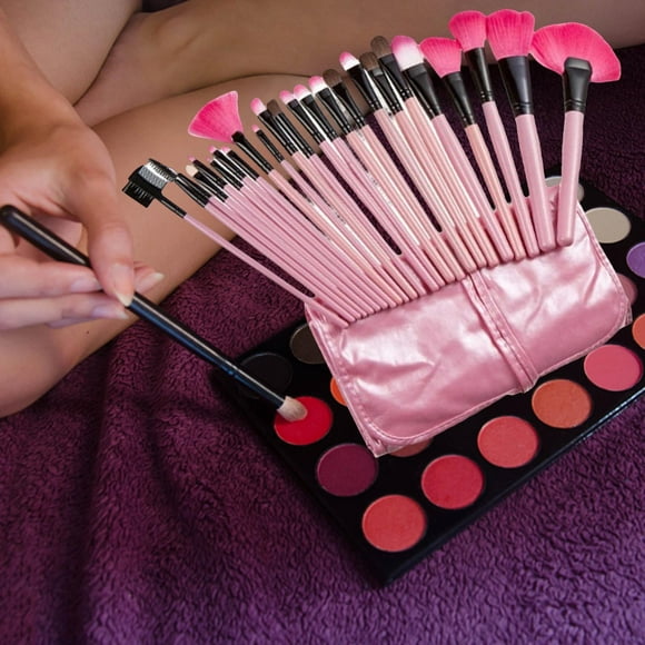 24 Uds juegos de brochas de maquillaje suaves con bolsa de rodillo herramientas de maquillaje para regalos de mujeres , Rosado Colco Pinceles de maquillaje