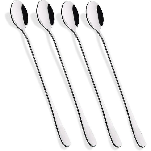 9-Inch Long Handle Iced Tea Spoon, Coffee Spoon, Ice Cream Spoon, Stainless Steel Cocktail Stirring Spoons, Set of 4 black
