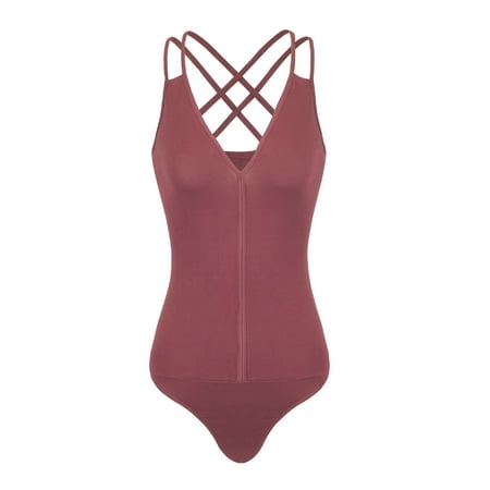 - Made by Olivia Women's Criss Cross Front Sleeveless Versatile Bodysuit Leotard Mauve S