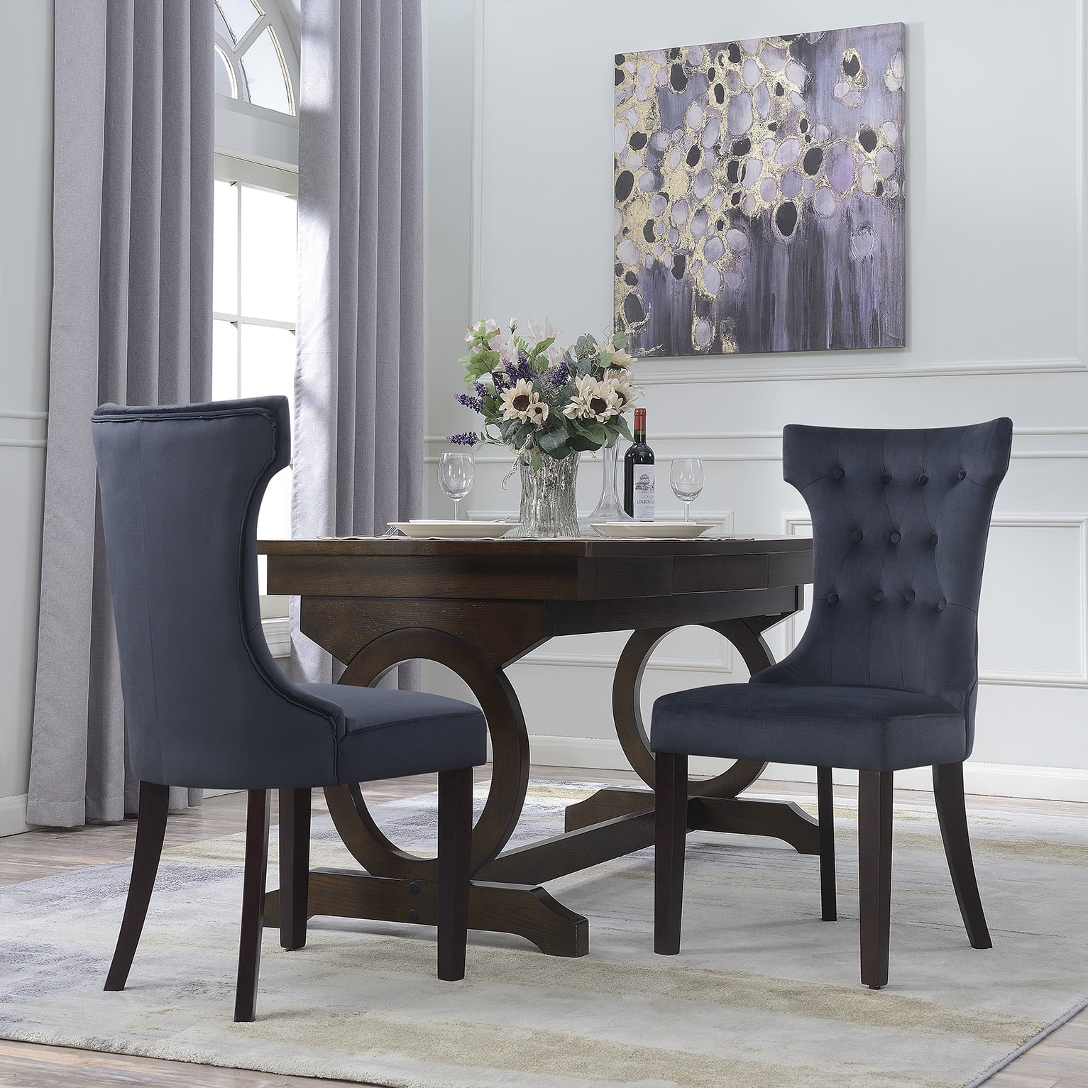 Belleze Set Of 2 Elegant Tufted Upholestered Dining Chair High Backrest Taupe