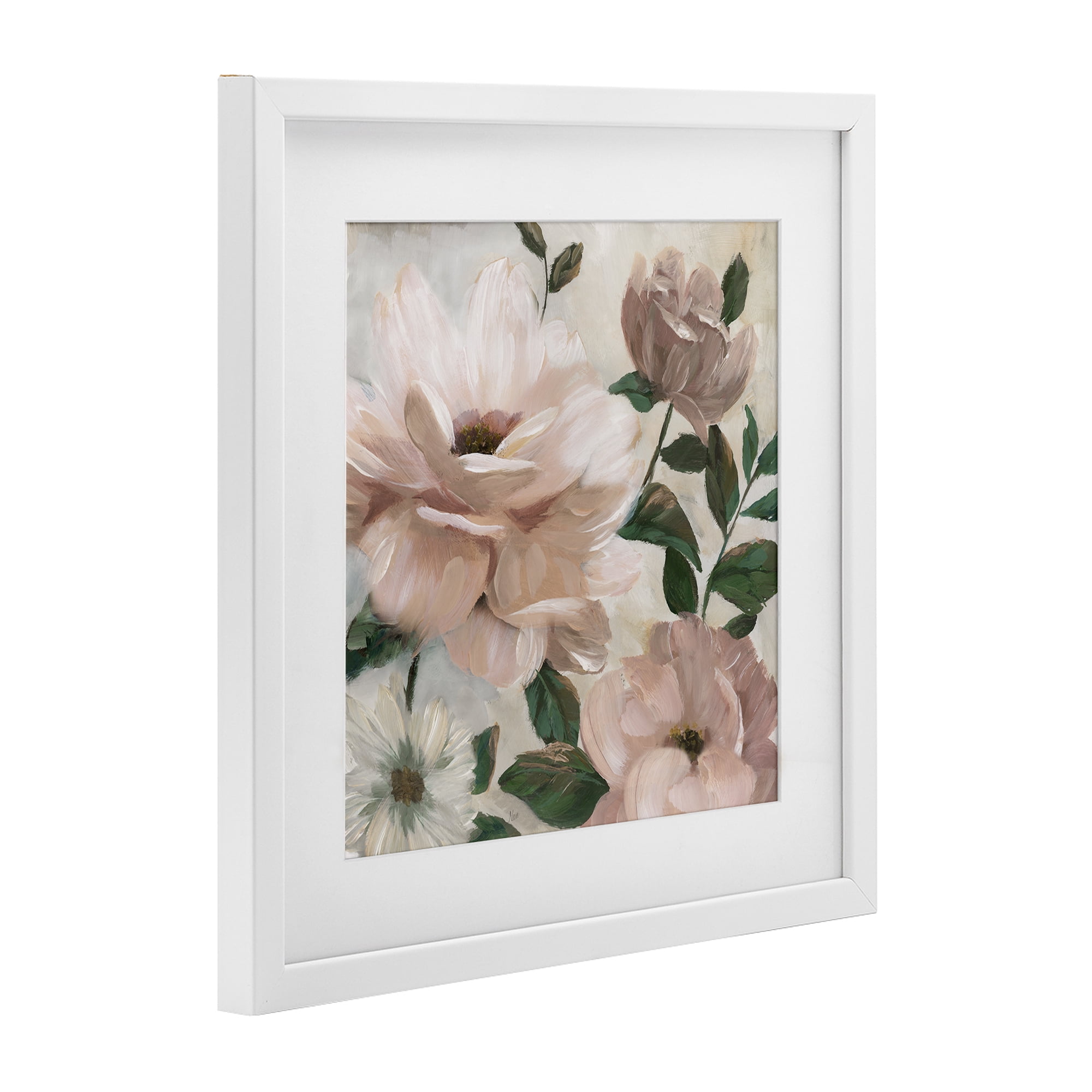 Stupell Industries Budding Blush Peonies & Leaves White Framed Print Under Glass, design by Nan