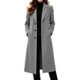 thumbnail image 2 of IUYRTFE Women's Long Lapel Collar Coat Casual Solid Color Overcoat with Pockets, 2 of 9