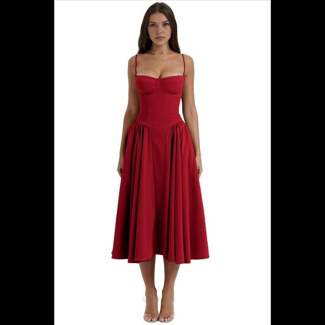 Vestido de Verano 2025 para Mujer, Estilo Bohemio, con Tirantes Finos y Corte Entallado, para Playa. Rojo M